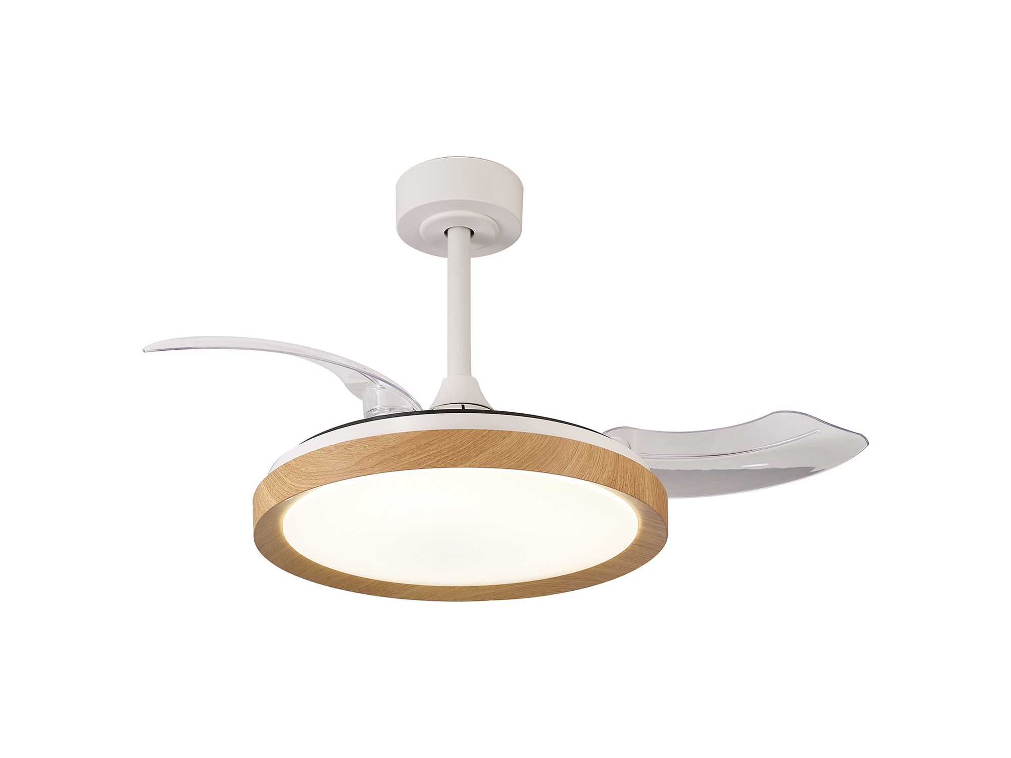 M8830  Mistral Mini 40W LED Dimmable Ceiling Light With Built-In 28W DC Fan, 2700-5000K Remote Control, Wood